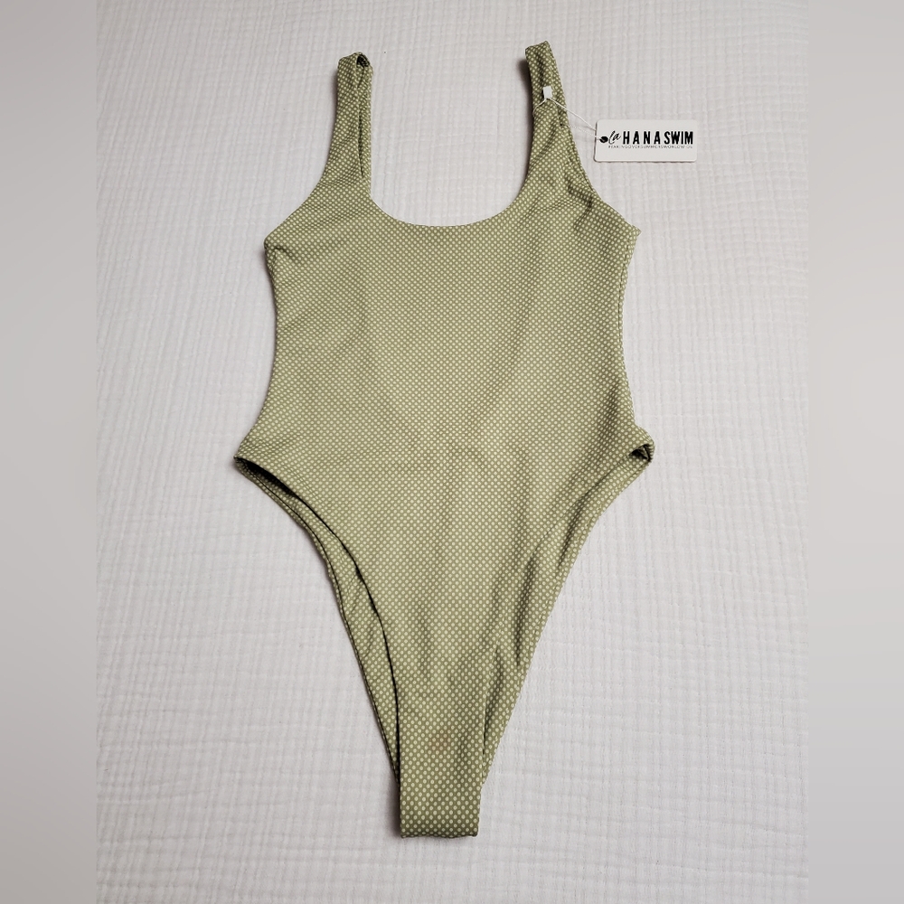 La Hana Swim Pastel Sage Green Polka-dot One Piece Swimsuit NWT Size S Boho